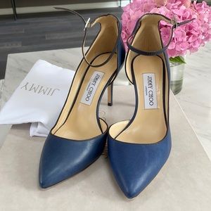 Jimmy Choo Lucy 85 Navy Leather Pumps